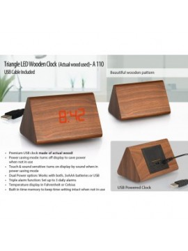 Triangle LED wooden clock (actual wood used) (USB cable included)