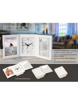3 pc Folding alarm clock with Photo frame and mirror